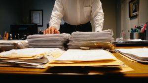 Investigator conducting in-depth review of case files.